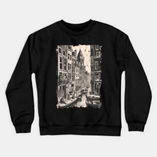 Amsterdam Netherlands Vintage Canal Houses Travel Art Crewneck Sweatshirt